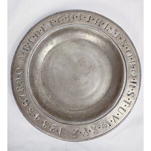 Alphabet Plate ABC 123 Embossed Rim Vintage Nursery Decor 9 in. Pewter Like